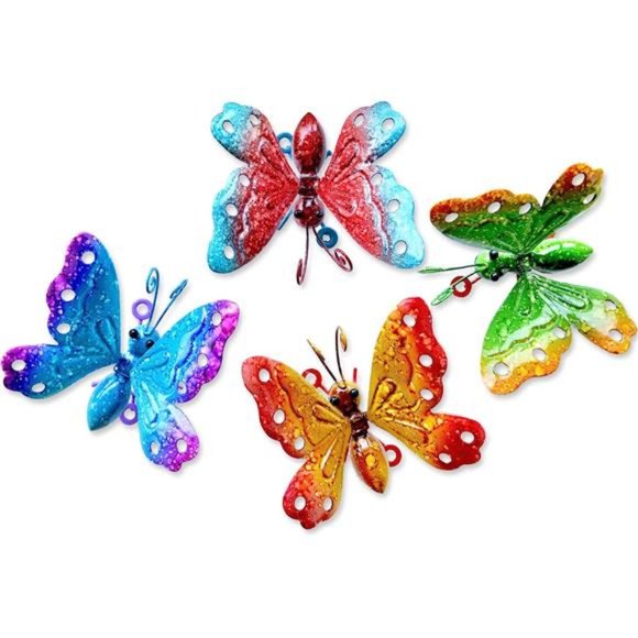 Metal Butterfly Yard Art Decor for Garden Patio Porch Tree Set of 4 Butterflies - Picture 1 of 6
